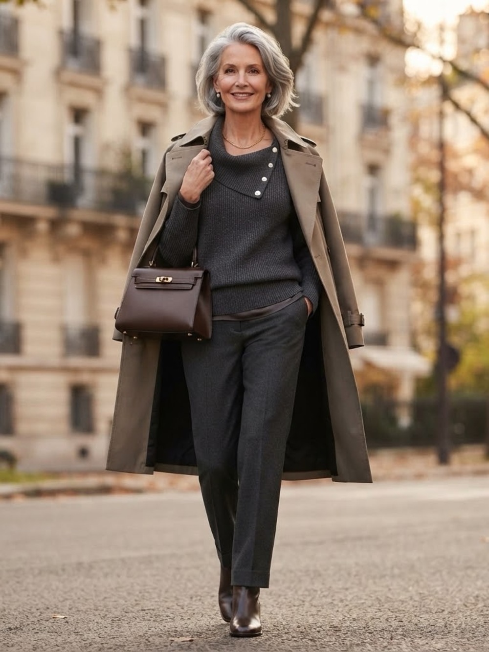 Ralph Lauren Charcoal Ribbed Button-Neck Turtleneck Sweater